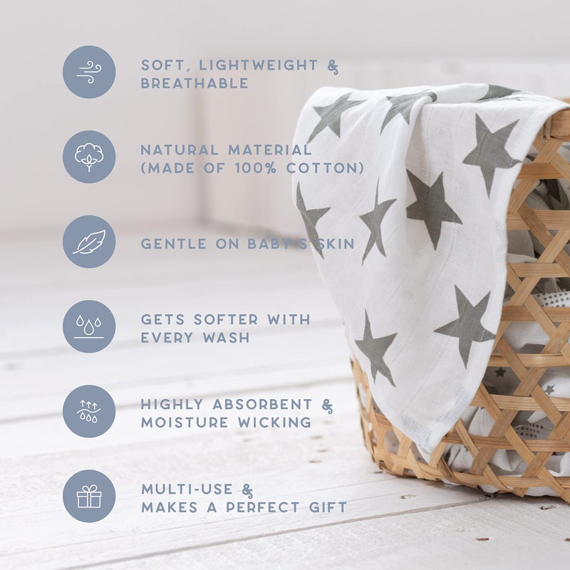 Cuddle Bug CuddleBug Swaddles for Newborns - 100% Muslin Cotton Baby Swaddle Blanket, Soft & Breathable, Large 4x4 Feet â€“ Muslin Cotton 4 Pack (Starry Nights), Baby Essentials for New Mom - Image 2